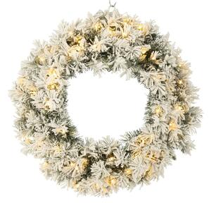 Zasněžený zelený vánoční věnec s led světýlky Snowy green L - Ø 63*13 cm - J-Line by Jolipa