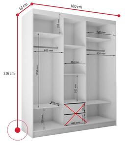 Skříň s posuvnými dveřmi ADRIANA, 180x216x61, černá/bílé sklo