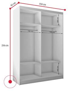 Skříň s posuvnými dveřmi LIVIA, 120x216x61, sonoma/černé sklo