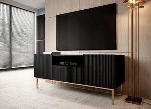 TV stolek Nicole 150 cm s výklenkem - černý mat / zlaté nožky