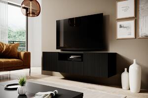 Závěsný TV stolek Nicole 150 cm s výklenkem - černá / černý mat