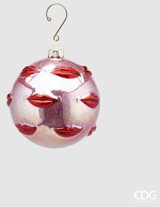 Vánoční skleněná ozdoba Kiss růžová, 10 cm