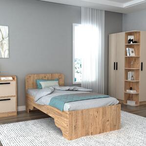 Jednolůžková postel 80 cm Poleso 2 (borovice atlantická + béžová) (s roštem). 1094827