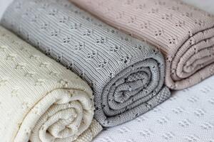 Pletená bambusová deka pro děti openwork - White