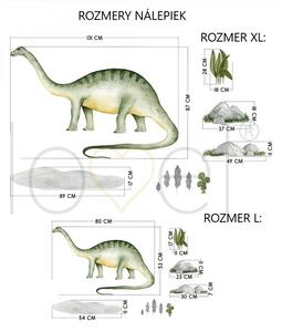 Samolepka na zeď Dino - brontosaurus, kameny, rostliny a zemina DK399