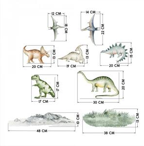 Samolepka na zeď Dino - dinosauři, kameny, oblačky, vážky a tráva DK396