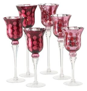 Skleněný svícen pohár Manou s růžemi 35cm - Světle růžový