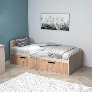 Jednolůžková postel 90 cm Levipo 2 (borovice atlantická + béžová) (s roštem). 1094841