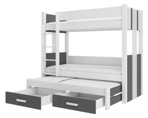 Patrová postel pro 3 Artema - 80x180 cm : Bílá/Šedá Bílá/Šedá 80x170 cm