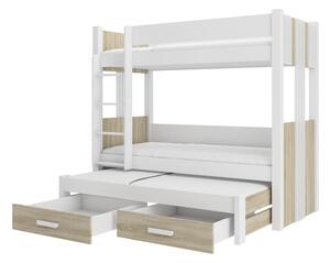 Patrová postel pro 3 Artema - 90x200 cm : Bílá/Šedá Bílá/Šedá 90x190 cm