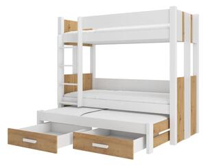 Patrová postel pro 3 Artema - 80x180 cm : Bílá/dub Artisan Bílá/dub Artisan 80x180 cm