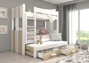 Patrová postel pro 3 Artema - 80x180 cm : Bílá/Sonoma Bílá/Sonoma 80x170 cm