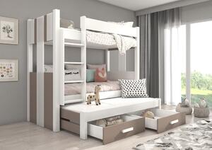 Patrová postel pro 3 Artema - 80x180 cm : Bílá/Trufla Bílá/Trufla 80x170 cm