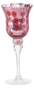 Skleněný svícen pohár Manou s růžemi 30cm - Světle růžový
