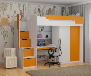 Multifunkční postel 90x200 RORA 1 - bílá / oranžová