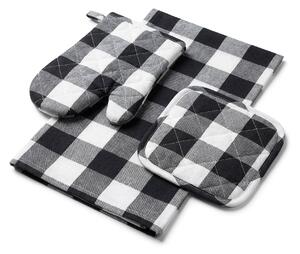 Avax kuchyňský set QK-244 3-dílný, ŠEDO-BÍLÁ KOSTKA, chňapka 28x18cm + podložka 20x20cm + utěrka 50x70cm