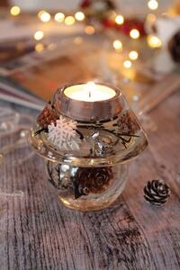 Vánoční skleněný svícen na čajovou svíčku ve tvaru lampičky Winter Story, 10x9,5 cm