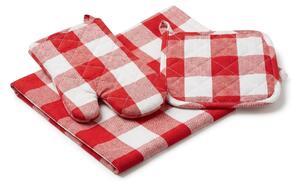 Avax kuchyňský set QK-244 3-dílný, ČERVENO-BÍLÁ KOSTKA, chňapka 28x18cm + podložka 20x20cm + utěrka 50x70cm
