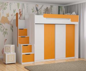 Multifunkční postel 90x200 RORA 3 - bílá / oranžová