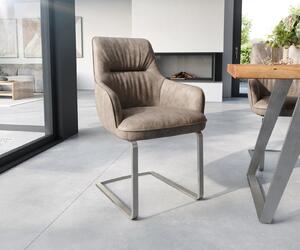 DELIFE Jídelní židle Zelia-Flex s područkou konzolová podnož plochá nerezová ocel mikrovlákno taupe vintage