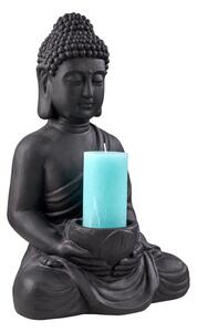 BUDDHA Soška sedícího Buddhy s táckem na svíčku - černá