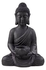 BUDDHA Soška sedícího Buddhy s táckem na svíčku - černá