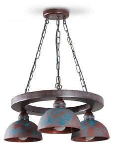 Light for home - Rustikální dřevěný lustr se skleněnými stínidly v italském vintage stylu 40204 "VIRIONI", 3x60W, E27, hnědá, měď