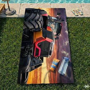Carbotex Dětská plážová SUPER TRAKTOR, šedá, froté, 70x140cm
