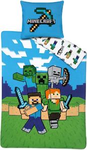 Carbotex Dětské povlečení MINECRAFT PIXELOVÝ SVĚT, modro-zelené, bavlna hladká, 140x200cm + 70x90cm