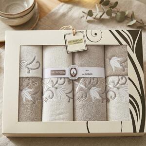 4sleep dárkový set froté ručníků a osušek 164, 6-dílný, béžová a krémová s výšivkou 2x 30x50cm + 2x 50x90cm + 2x 70x140cm