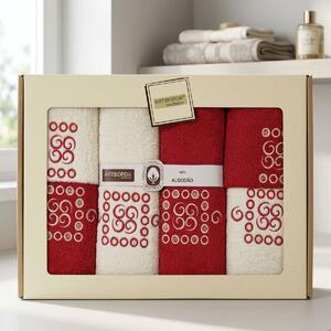 4sleep dárkový set froté ručníků a osušek 174, 6-dílný, červená a krémová s výšivkou 2x 30x50cm + 2x 50x90cm + 2x 70x140cm