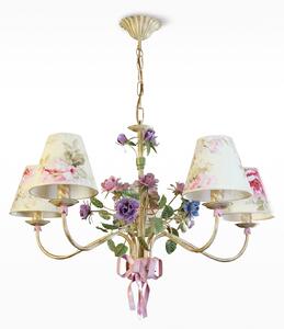 Light for home - Lustr na řetězu 6405 "Romance", 5x40W, E14, béžová, růžová, fialový