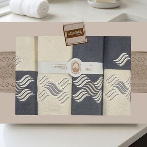 4sleep dárkový set froté ručníků a osušek 397, 6-dílný, grafit a krémová s výšivkou 2x 30x50cm + 2x 50x90cm + 2x 70x140cm