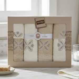 4sleep dárkový set froté ručníků a osušek 392, 6-dílný, béžová a krémová s výšivkou 2x 30x50cm + 2x 50x90cm + 2x 70x140cm