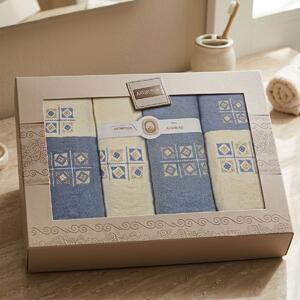 4sleep dárkový set froté ručníků a osušek 389, 6-dílný, jeans modrá a krémová s výšivkou 2x 30x50cm + 2x 50x90cm + 2x 70x140cm