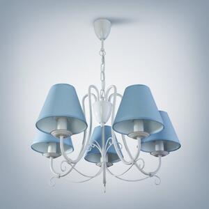 Light for home - Závěsný lustr na řetězu s bledě modrými stínítky 13605 "Lillian", 5x40W, E14, Bílá