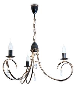 Light for home - Závěsný lustr na řetězu 18503 "VIRGINIA CRYSTAL", 3X40W, E14, černá, zlatá, patina