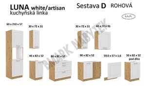 Lempert Kuchyňská linka LUNA artisan/bílá MDF, Rohova sestava D, 170x285 cm