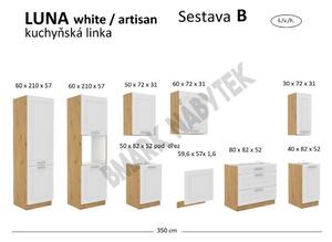 Kuchyňská linka LUNA artisan/bílá MDF, Sestava B, 350 cm