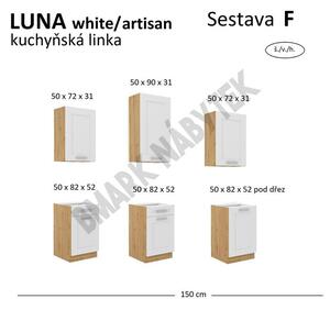 Kuchyňská linka LUNA artisan/bílá MDF, Sestava F, 150 cm