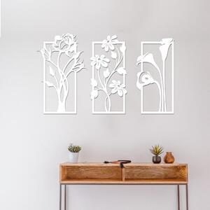 Dřevo života | Dřevěná dekorace 3 KVĚTINY | Barva: Bílá | Rozměry (cm): 29x50