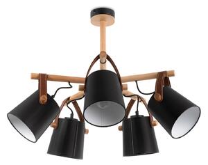 Light for home - Lustr na tyči s dřevěnými prvky a koženými řemínky 60405 