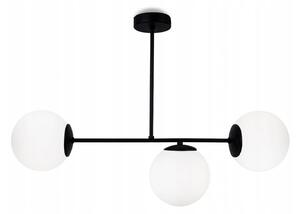 Light for home - Černý lustr na tyči s třemi bílými skleněnými kuličkami PALERMO 2390/3, 3X40W, E 14, Černá