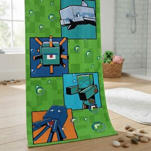 Carbotex Dětská plážová osuška MINECRAFT FIGHT AND SURVIVE, zelená, froté, 70x140cm