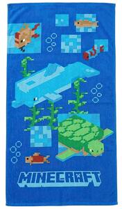 Carbotex Dětská plážová osuška MINECRAFT DELFÍN A ŽELVA, modrá, froté, 70x140cm