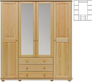 Casarredo - Komfort nábytek Šatní skříň FS-130, 4-dveřová se zrcadlem | barva: bez moření borovice