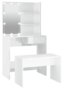 Toaletní stolek sada s LED bílý vysoký lesk kompozitní dřevo