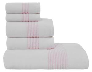 Dárková sada ručníků a osušek AQUA Bílá / růžová výšivka Sada (2ks malý ručník 33x33cm, 2ks ručník 45x90cm, osuška 75x150cm), 450 gr / m², Česaná prémiová bavlna 100%