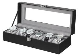 Box na hodinky se skleněným víkem, 30 x 8 x 11,2 cm, černý