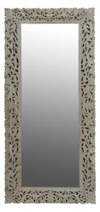 Zrcadlo v rámu z mangového dřeva, ručně vyřezávané, šedá patina, 82x3x180cm